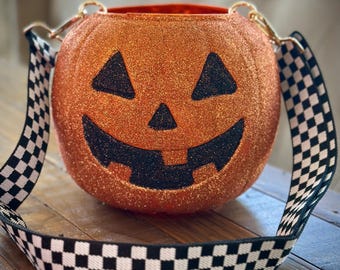 Glitter Pumpkin Bucket Glitter Halloween Candy Bucket Glam Halloween Decor Trick or Treat Basket Boujee Halloween Bougie Halloween Purse
