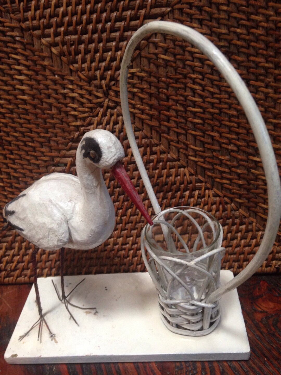 Vintage Christmas stork handmade in cotton and paper