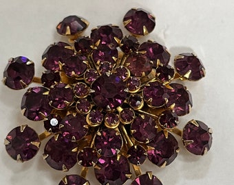 Purple rhinestone pin brooch