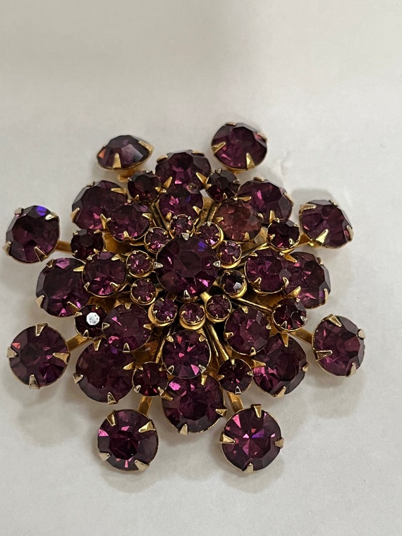 Purple rhinestone pin brooch