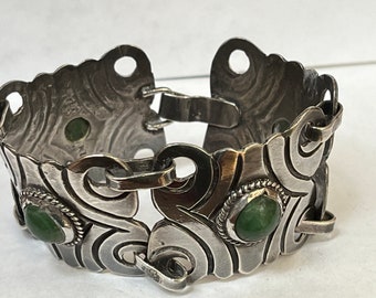 Vintage Mexican silver malachite bracelet