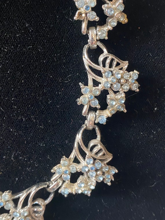 Vintage Crystal blue rhinestone and silver neckla… - image 3