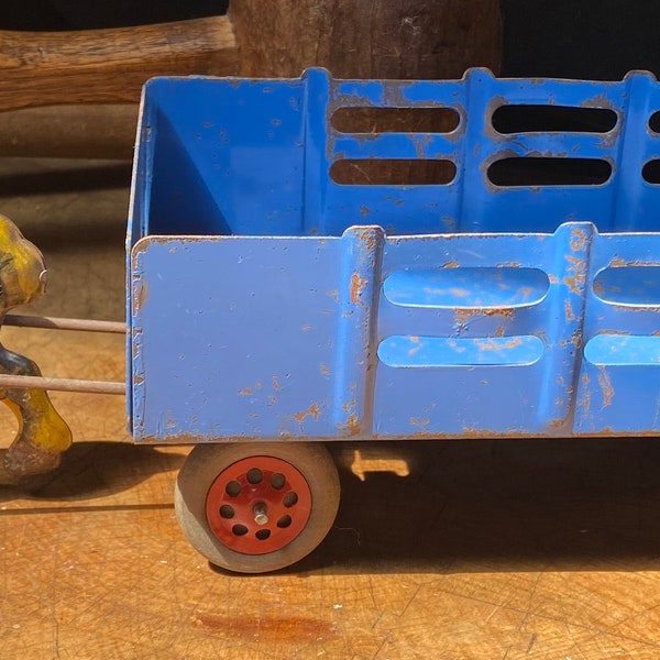Vintage MAR tin litho horse and blue wagon