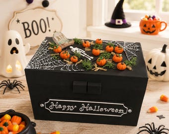 Skrzynia na psikusy lub smakołyki na Halloween – Straszna, słodka skrzynia do przechowywania – Pamiątka na Halloween