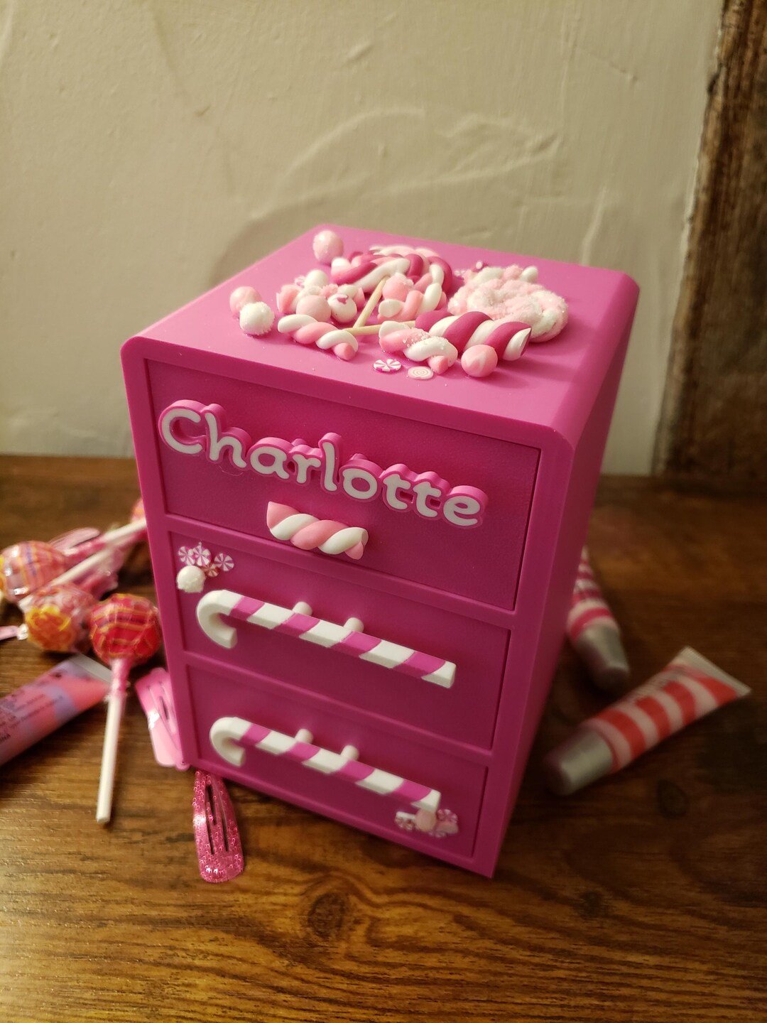 Mini Draw Unit Personalized Pink Mini Drawer Unit: Handmade Polymer Clay Sweet Decor ...