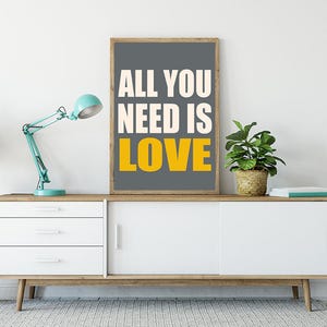 Digitale kunst, digitale download, liefde print, tekst, typografie print, alles wat je nodig hebt is liefde, Beatles kunst, romantiek, motiverende citaat afdrukken
