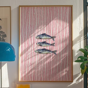Striped Sardines Print | Aesthetic Kitchen Wall Art | Fish Art Poster | Coastal Home Decor | Printable Digital Download