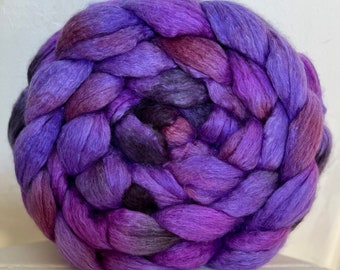 Merino, Mulberry Silk, Handpainted Top, Roving, "Perplexing Purple"