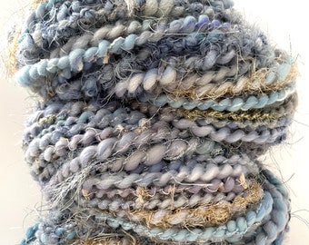 Art Yarn, Handspun, Merino, BFL, Silk, Angelina, Firestar, Misc. Fibers "Winter Solstice"