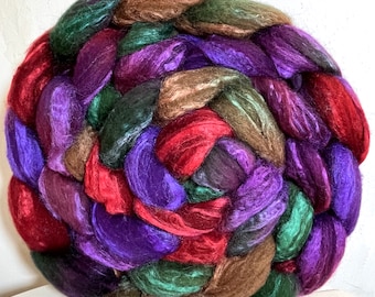 Blue Face Leicester/Tussah Silk Handpainted Roving, "Tide Pool #2"