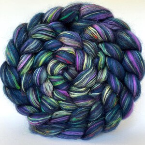 Merino Wool, Mulberry Silk, Sari Silk Roving, Top &quot;Aurora Borealis&quot;