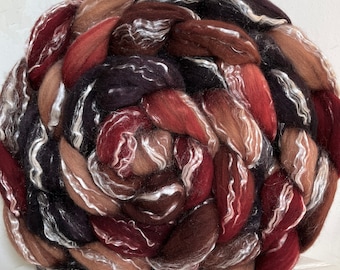 Handpainted Merino/Tencel Roving, Top, "Pomegranate"