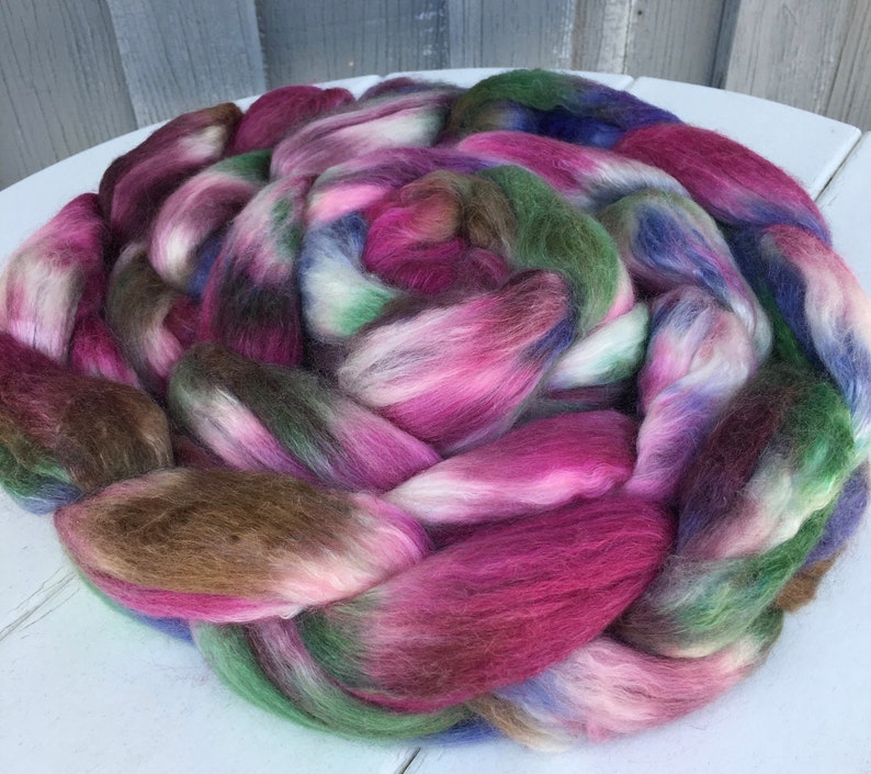 Handpainted Merino/Silk Top, Roving, Blackberry Patch image 2