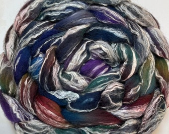 Handpainted Blue Face Leicester/Seacell Roving, "Night Carnival"