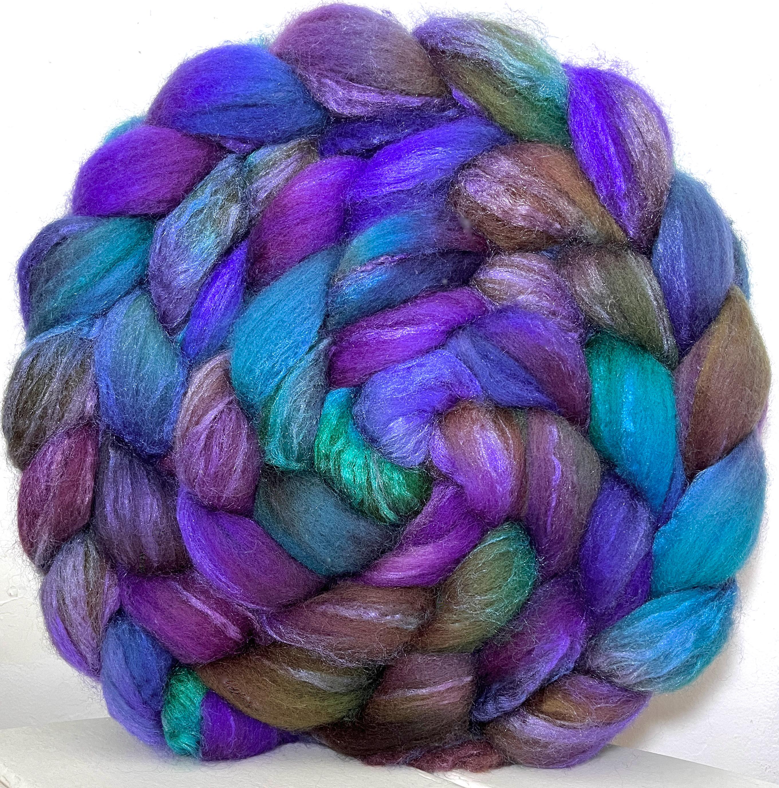Blue Face Leicester/Tussah Silk Roving, Handpainted, "Tide Pool 1"