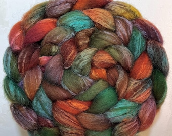 Hand Dyed Roving, BFL & Tussah Silk, Top &quot;Wild Turkey&quot;