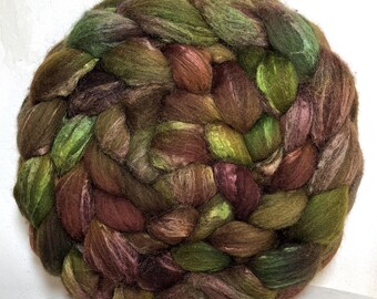 Handpainted Blue Face Leicester/Silk Roving, Top, &quot;A Walk in the Woods&quot;