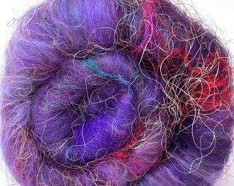 Handspinning Art Batt, Merino, BFL, Bamboo Fiber, Sari Silk, Tussah Silk "Octopus"