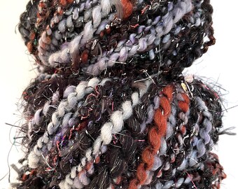 Art Yarn, Handspun, OOAK, "Satine - Black Diamonds"