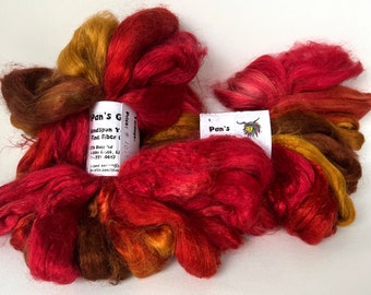 Handpainted Rose Fiber, Roving, Top