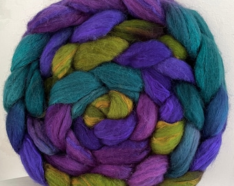 Blue Face Leicester/Firestar Roving, Handpainted, "Purple Parrot"