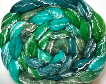 Merino/Tencel Handpainted Roving, Top, "Jade Plant"