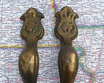 SALE! 2 vintage curvy brass/metal handles