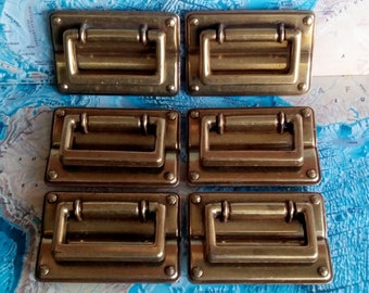 SALE!  6 vintage square shiny brass/metal handles