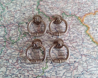 SALE! 4 vintage round silvertone metal pull handles