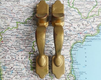 SALE! 2 vintage brass metal vertical pull handles