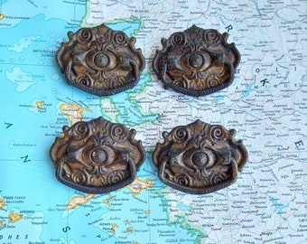 SALE! 4 small ornate vintage metal pull handles