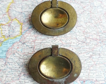 SALE! 2 mod vintage oval brass/metal pull handles