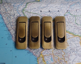 SALE! 4 vintage brushed brass/metal vertical pull handles