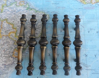 SALE! 6 slim vintage brass/metal handles