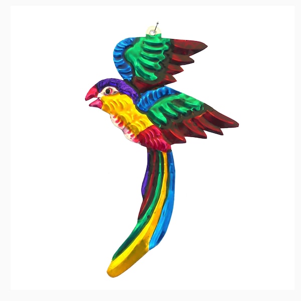 Hand-Punched Tin Ornament | Quetzal Bird Tropical | Colorful Mexican Folk Art