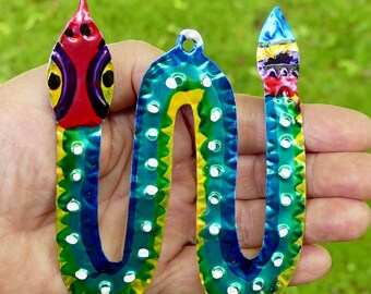 Hand-punched Tin Ornament | Snake | Colorful Mexican Folk Art