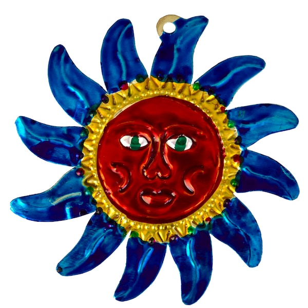 SUN Punched Tin Bird Ornament, Sun Face,  Mexican Folk Art, Mexico