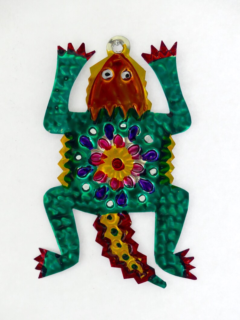 Colorful Mexican Folk Art Lizard Iguana Southwest Hand-Punched Tin Ornament