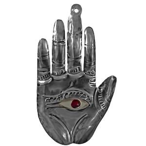Punched Tin Sacred Milagro Eye in Hand Hamsa Ornament, 5.5”  Mexican Folk Art