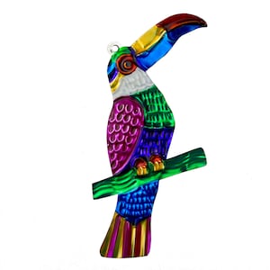 TOUCAN Bird Ornament, Hand-Punched Tin, Mexican Folk Art, Mexico