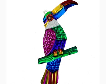 TOUCAN Bird Ornament, Hand-Punched Tin, Mexican Folk Art, Mexico