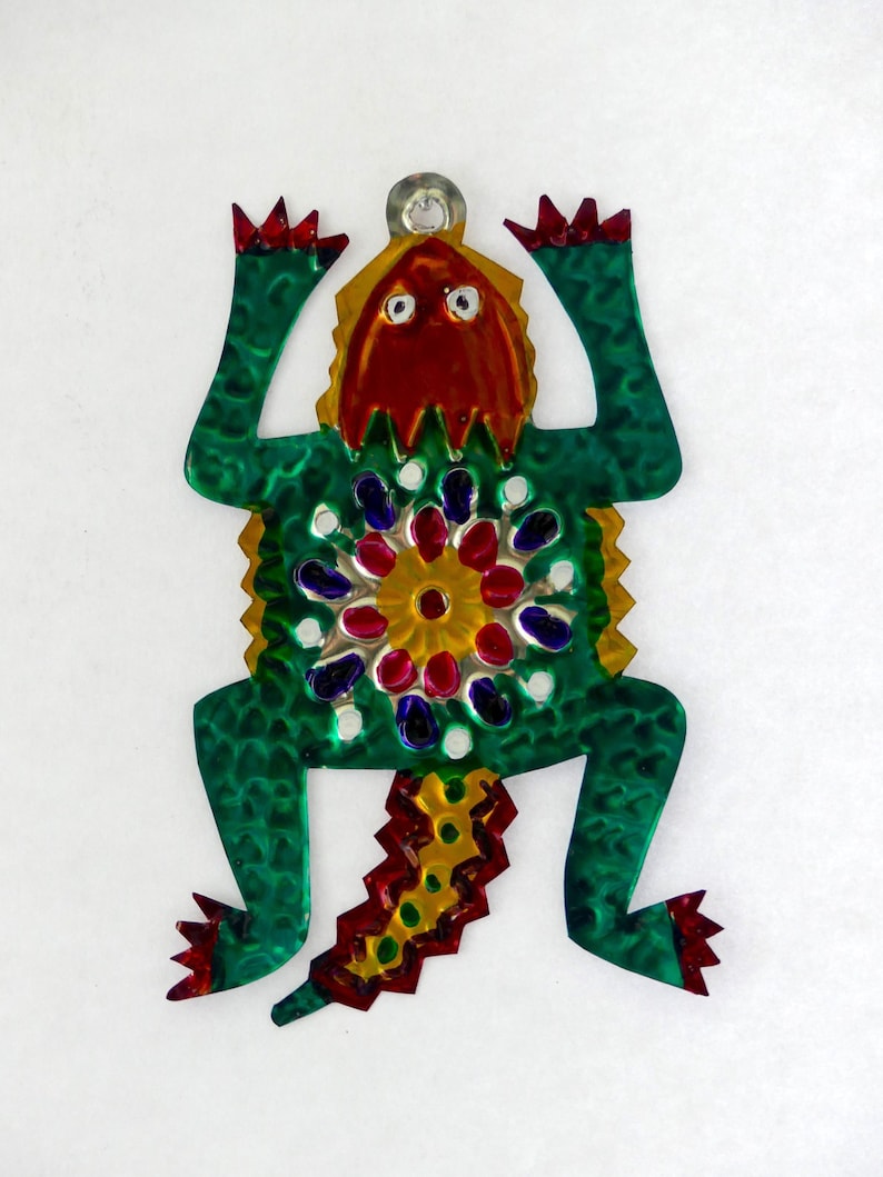Colorful Mexican Folk Art Lizard Iguana Southwest Hand-Punched Tin Ornament