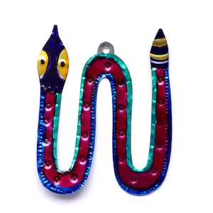 Hand-Punched Tin Ornament | Snake | Colorful Mexican Folk Art | Mexico