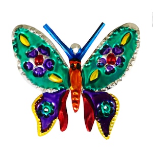 BUTTERFLY Hand-Punched Tin Metal Ornament | 3.5” | Colorful Mexican Folk Art | Mexico