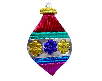 Hand-Punched Tin Ornament | Christmas Tree Bauble | Colorful Mexican Folk Art