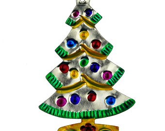 Hand-Punched Tin Ornament | Christmas Tree | Colorful Mexican Folk Art
