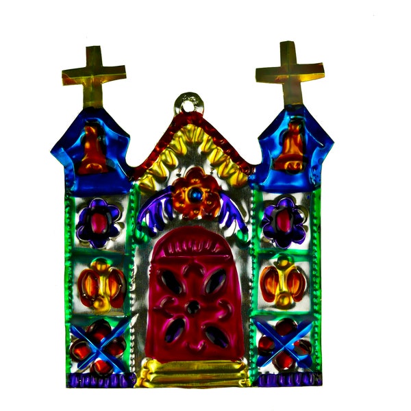 CHURCH Ornament Punched Tin, Brightly Painted Mexican Folk Art | Mexico