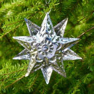 Hand-Punched Tin Star Ornament, Mexican Folk Art, Christmas Tree Star