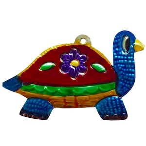 TURTLE TORTOISE Hand-Punched Tin Metal Christmas Ornament Colorful Mexican Folk Art Mexico
