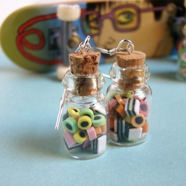 Candy Jar Earrings - Liquorice or Colorful Fruit Bonbons - Candy Collection
